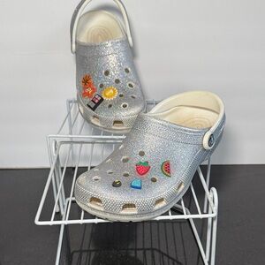 CROCS Women's Glitter Silver Clogs Size 8 Shoes